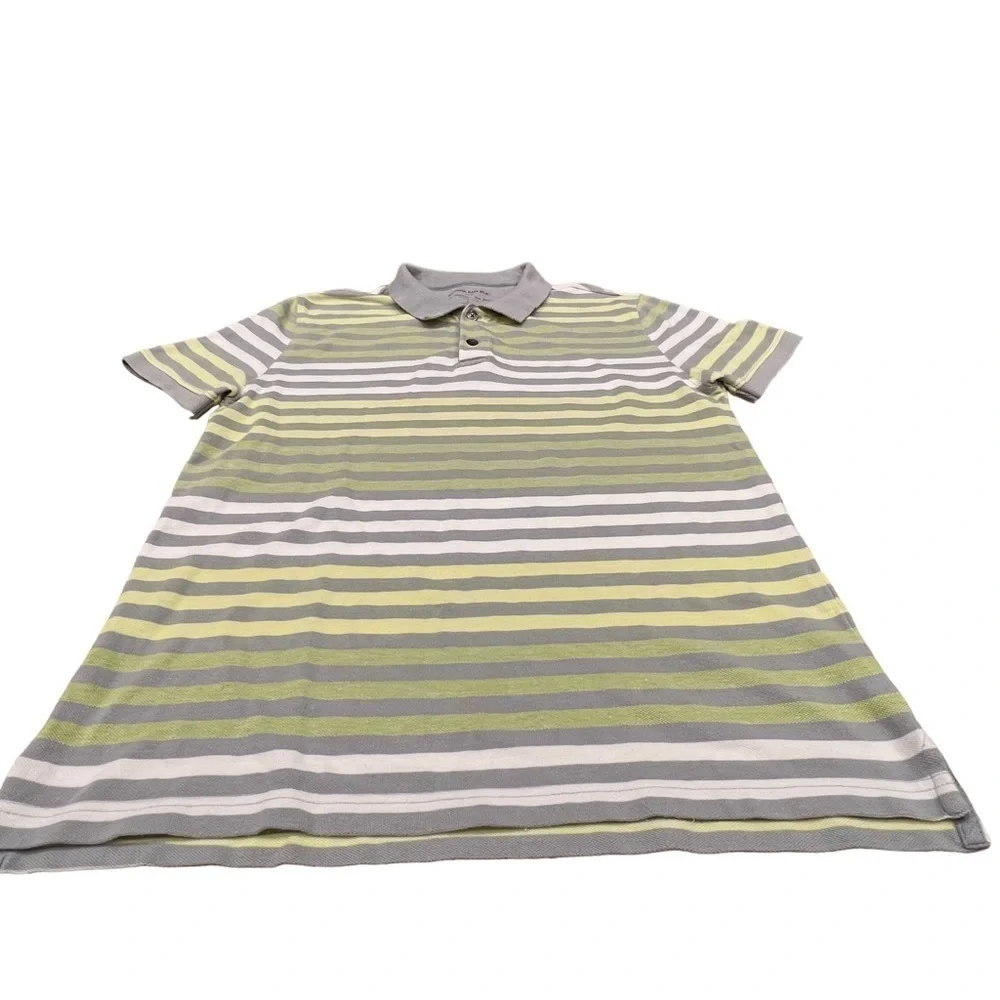 Banana Republic Mens Gray & Green Striped Polo Shirt, Size Medium